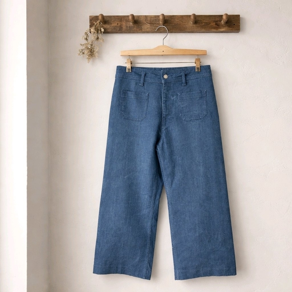 ZARA WOMENS STRETCHY HIGH-WAISTED WIDE-LEG BLUE JEANS SIZE 12